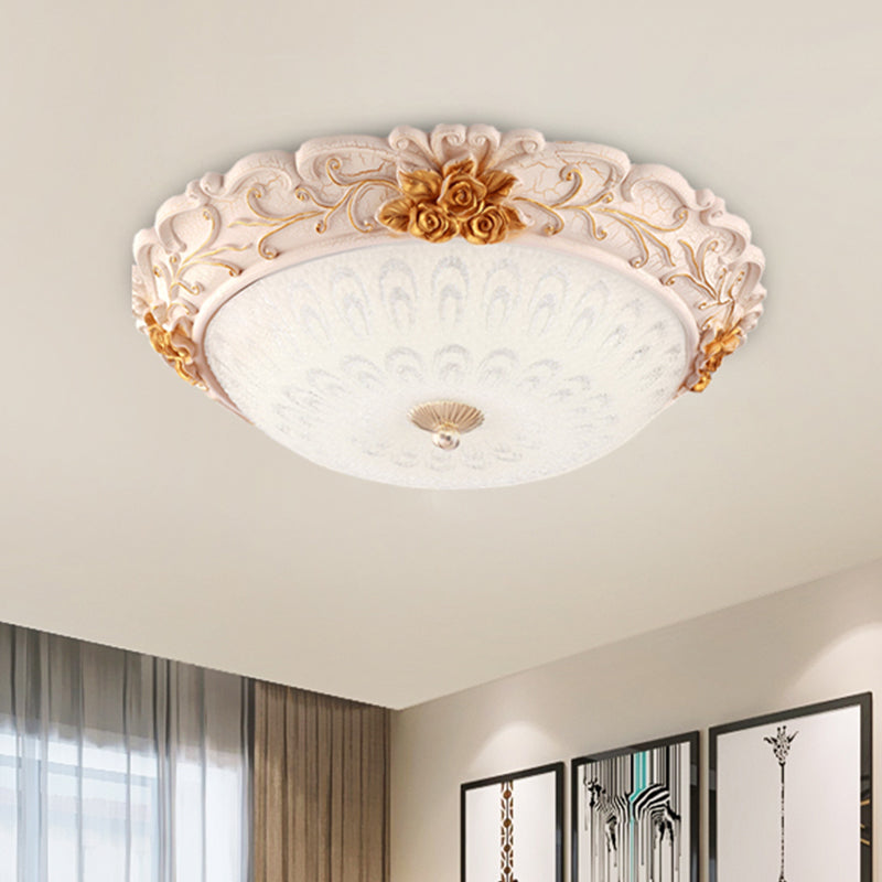 12"/16"/19.5" Width LED Flush Mount Lighting with Domed Shade Opal Blown Glass Retro Living Room Ceiling Lamp in White-Gold White-Gold Clearhalo 'Ceiling Lights' 'Close To Ceiling Lights' 'Close to ceiling' 'Flush mount' Lighting' 1223645
