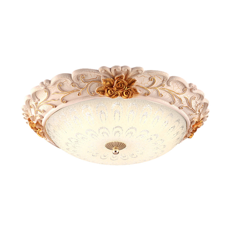 12"/16"/19.5" Width LED Flush Mount Lighting with Domed Shade Opal Blown Glass Retro Living Room Ceiling Lamp in White-Gold Clearhalo 'Ceiling Lights' 'Close To Ceiling Lights' 'Close to ceiling' 'Flush mount' Lighting' 1223647