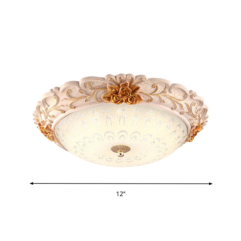 12"/16"/19.5" Width LED Flush Mount Lighting with Domed Shade Opal Blown Glass Retro Living Room Ceiling Lamp in White-Gold Clearhalo 'Ceiling Lights' 'Close To Ceiling Lights' 'Close to ceiling' 'Flush mount' Lighting' 1223648