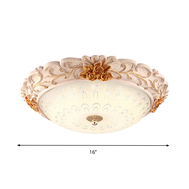 12"/16"/19.5" Width LED Flush Mount Lighting with Domed Shade Opal Blown Glass Retro Living Room Ceiling Lamp in White-Gold Clearhalo 'Ceiling Lights' 'Close To Ceiling Lights' 'Close to ceiling' 'Flush mount' Lighting' 1223649
