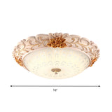 12"/16"/19.5" Width LED Flush Mount Lighting with Domed Shade Opal Blown Glass Retro Living Room Ceiling Lamp in White-Gold Clearhalo 'Ceiling Lights' 'Close To Ceiling Lights' 'Close to ceiling' 'Flush mount' Lighting' 1223649
