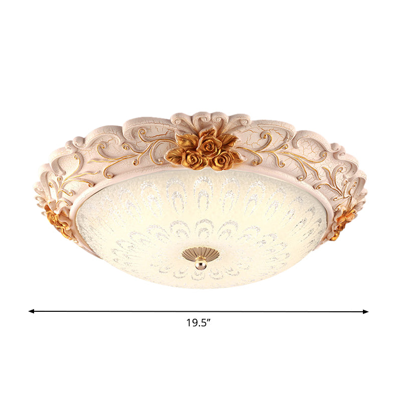 12"/16"/19.5" Width LED Flush Mount Lighting with Domed Shade Opal Blown Glass Retro Living Room Ceiling Lamp in White-Gold Clearhalo 'Ceiling Lights' 'Close To Ceiling Lights' 'Close to ceiling' 'Flush mount' Lighting' 1223650