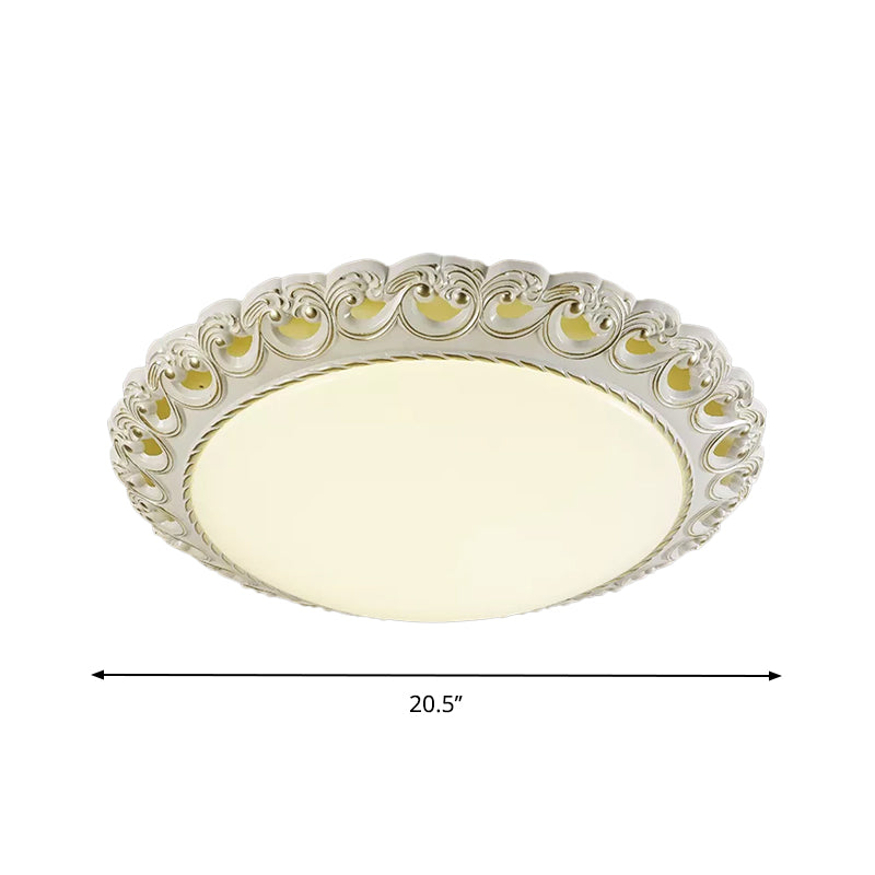 White-Gold Rounded Flushmount Lighting Traditional Style Opal Glass LED Bedroom Light Fixture Ceiling Clearhalo 'Ceiling Lights' 'Close To Ceiling Lights' 'Close to ceiling' 'Flush mount' Lighting' 1223654