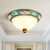 Green Floral Design Flush Mount Light Fixture Retro Resin 3 Lights Bedroom Ceiling Lighting with Dome Shade