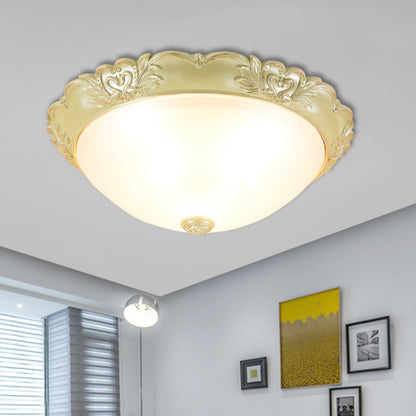 Beige 1 Bulb Flush Mount Recessed Lighting Retro Cream Glass Domed Light Fixture, 12"/15"/19" Width Beige Clearhalo 'Ceiling Lights' 'Close To Ceiling Lights' 'Close to ceiling' 'Flush mount' Lighting' 1223710