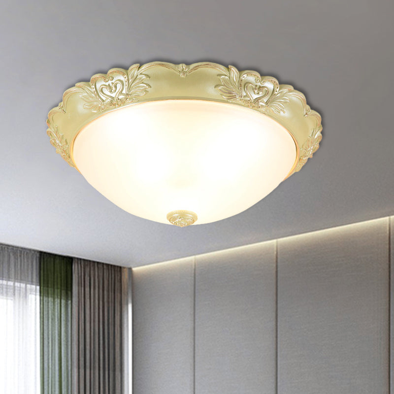 Beige 1 Bulb Flush Mount Recessed Lighting Retro Cream Glass Domed Light Fixture, 12"/15"/19" Width - Clearhalo - 'Ceiling Lights' - 'Close To Ceiling Lights' - 'Close to ceiling' - 'Flush mount' - Lighting' - 1223711