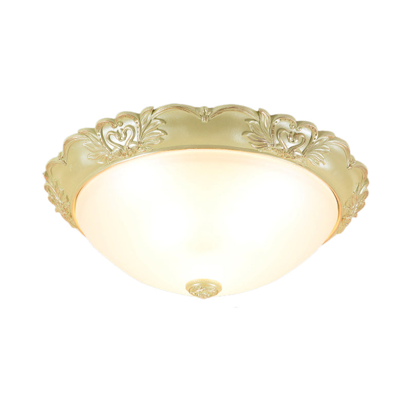 Beige 1 Bulb Flush Mount Recessed Lighting Retro Cream Glass Domed Light Fixture, 12"/15"/19" Width - Clearhalo - 'Ceiling Lights' - 'Close To Ceiling Lights' - 'Close to ceiling' - 'Flush mount' - Lighting' - 1223712