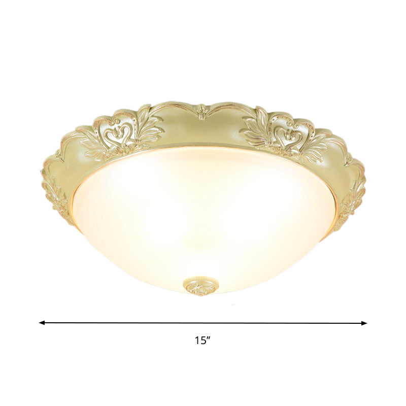 Beige 1 Bulb Flush Mount Recessed Lighting Retro Cream Glass Domed Light Fixture, 12"/15"/19" Width - Clearhalo - 'Ceiling Lights' - 'Close To Ceiling Lights' - 'Close to ceiling' - 'Flush mount' - Lighting' - 1223714