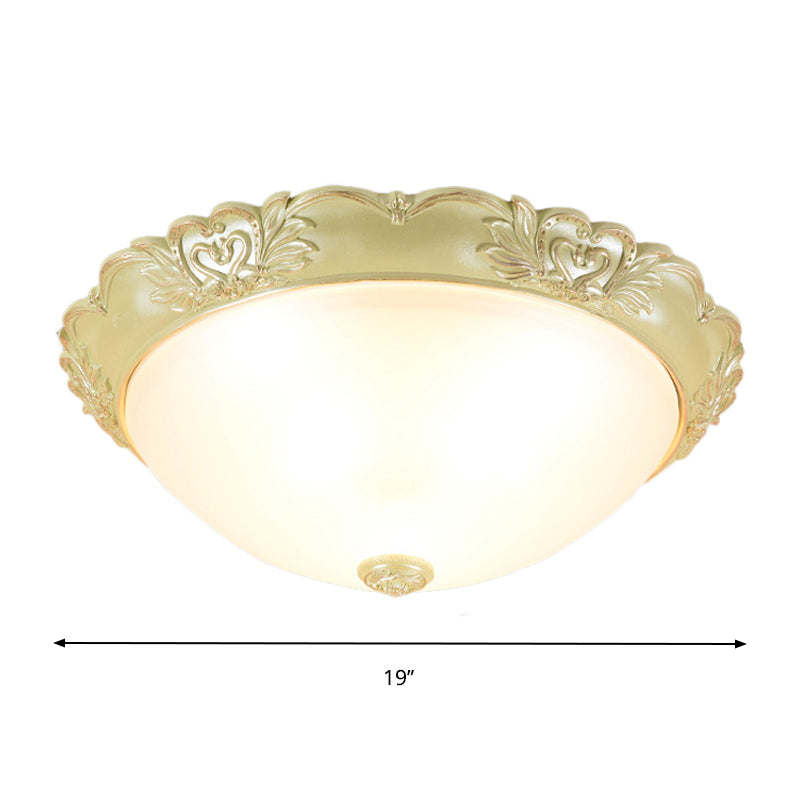 Beige 1 Bulb Flush Mount Recessed Lighting Retro Cream Glass Domed Light Fixture, 12"/15"/19" Width - Clearhalo - 'Ceiling Lights' - 'Close To Ceiling Lights' - 'Close to ceiling' - 'Flush mount' - Lighting' - 1223715