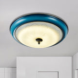 Blue Rounded Flushmount Light Retro Style Milky Glass LED Bedroom Close to Ceiling Lighting, 16"/20" Wide