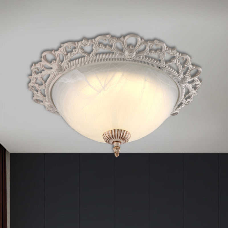 2/3 Heads Light Fixture Ceiling Antique Style Domed Opaque Glass Flushmount Lighting in White, 12.5"/14.5"/19.5" Wide White Clearhalo 'Ceiling Lights' 'Close To Ceiling Lights' 'Close to ceiling' 'Flush mount' Lighting' 1223747