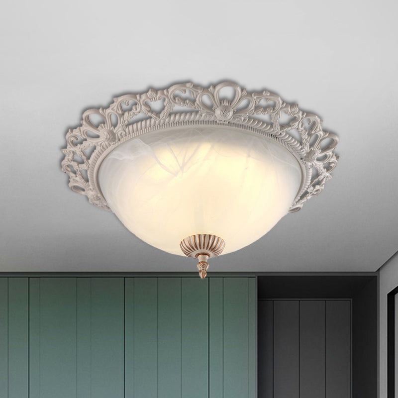 2/3 Heads Light Fixture Ceiling Antique Style Domed Opaque Glass Flushmount Lighting in White, 12.5"/14.5"/19.5" Wide Clearhalo 'Ceiling Lights' 'Close To Ceiling Lights' 'Close to ceiling' 'Flush mount' Lighting' 1223748