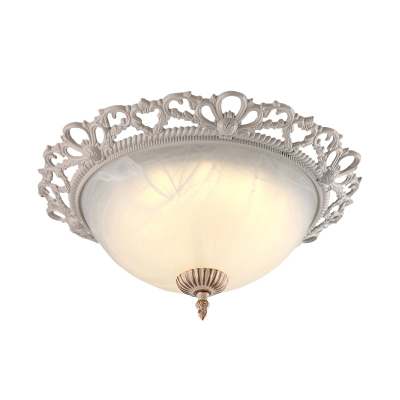 2/3 Heads Light Fixture Ceiling Antique Style Domed Opaque Glass Flushmount Lighting in White, 12.5"/14.5"/19.5" Wide Clearhalo 'Ceiling Lights' 'Close To Ceiling Lights' 'Close to ceiling' 'Flush mount' Lighting' 1223749