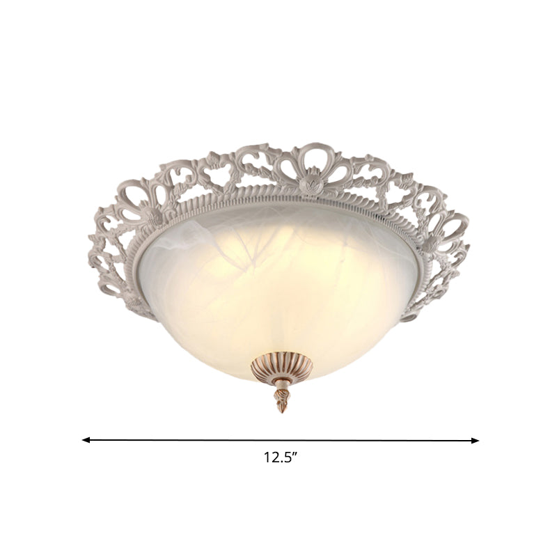 2/3 Heads Light Fixture Ceiling Antique Style Domed Opaque Glass Flushmount Lighting in White, 12.5"/14.5"/19.5" Wide Clearhalo 'Ceiling Lights' 'Close To Ceiling Lights' 'Close to ceiling' 'Flush mount' Lighting' 1223750