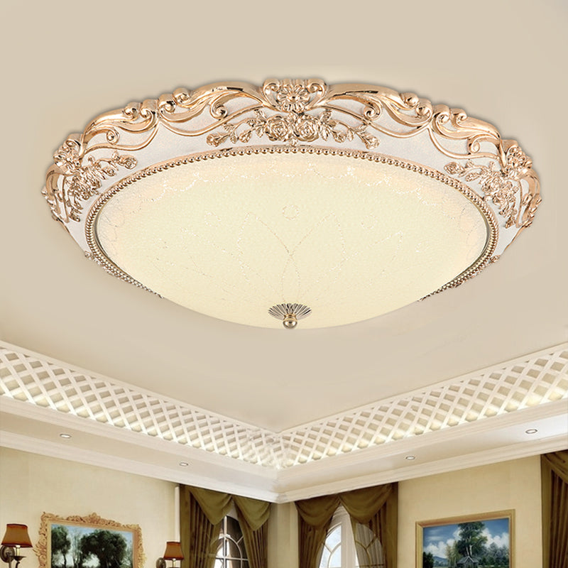 14"/16"/20" Wide LED Flush Mount Light with Domed Shade Opaque Glass Vintage Living Room Light Fixture in Gold, Warm/White Light Gold Clearhalo 'Ceiling Lights' 'Close To Ceiling Lights' 'Close to ceiling' 'Flush mount' Lighting' 1223804