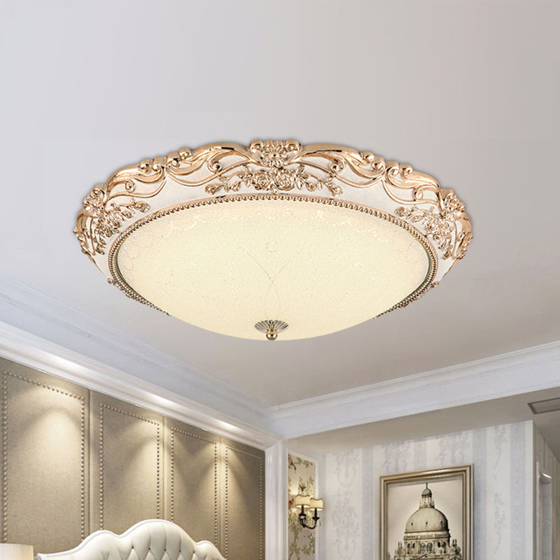 14"/16"/20" Wide LED Flush Mount Light with Domed Shade Opaque Glass Vintage Living Room Light Fixture in Gold, Warm/White Light Clearhalo 'Ceiling Lights' 'Close To Ceiling Lights' 'Close to ceiling' 'Flush mount' Lighting' 1223805