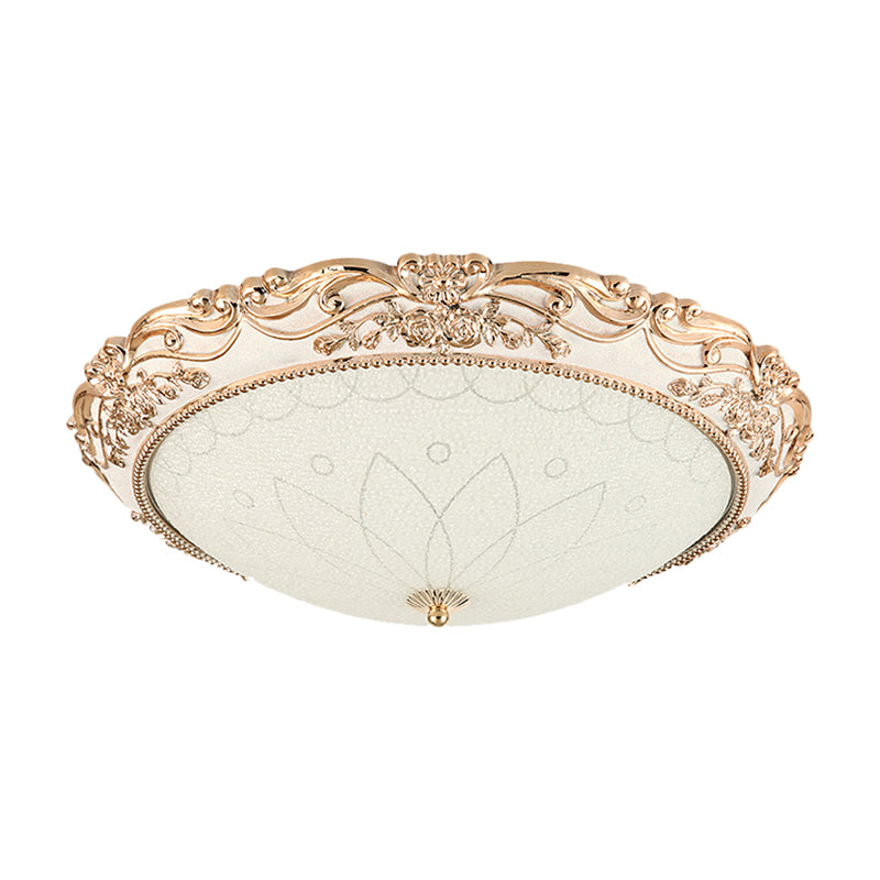 14"/16"/20" Wide LED Flush Mount Light with Domed Shade Opaque Glass Vintage Living Room Light Fixture in Gold, Warm/White Light Clearhalo 'Ceiling Lights' 'Close To Ceiling Lights' 'Close to ceiling' 'Flush mount' Lighting' 1223806