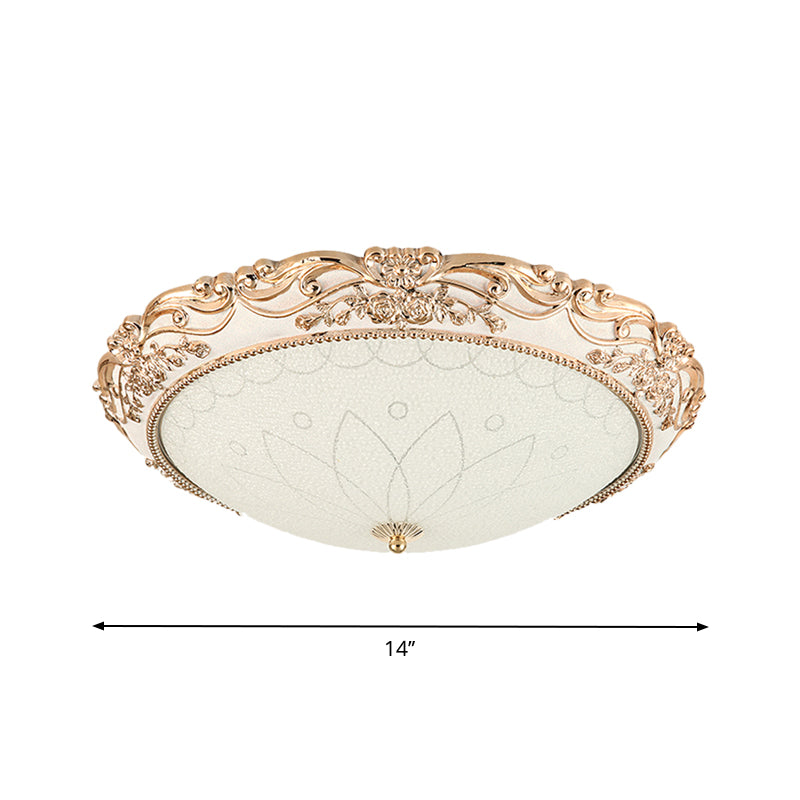 14"/16"/20" Wide LED Flush Mount Light with Domed Shade Opaque Glass Vintage Living Room Light Fixture in Gold, Warm/White Light Clearhalo 'Ceiling Lights' 'Close To Ceiling Lights' 'Close to ceiling' 'Flush mount' Lighting' 1223807
