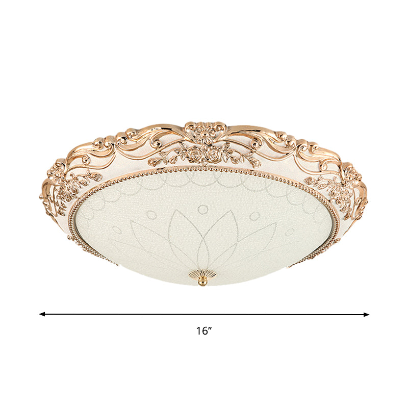 14"/16"/20" Wide LED Flush Mount Light with Domed Shade Opaque Glass Vintage Living Room Light Fixture in Gold, Warm/White Light Clearhalo 'Ceiling Lights' 'Close To Ceiling Lights' 'Close to ceiling' 'Flush mount' Lighting' 1223808