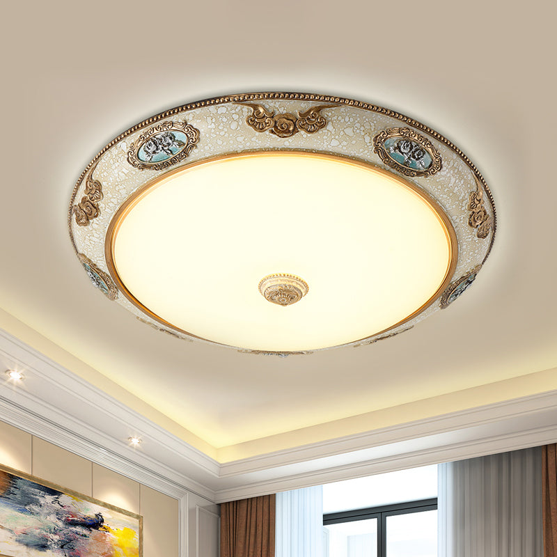 13"/16"/19.5" W Dome Opal Glass Flush Mount Retro Style LED Bedroom Light Fixture Ceiling in Gold, Warm/White Light Clearhalo 'Ceiling Lights' 'Close To Ceiling Lights' 'Close to ceiling' 'Flush mount' Lighting' 1223916