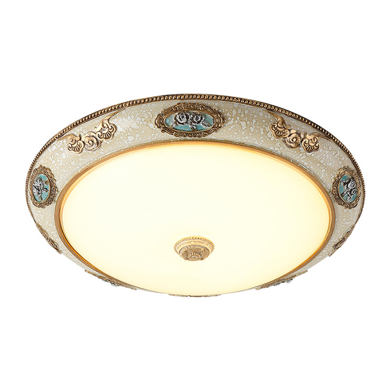 13"/16"/19.5" W Dome Opal Glass Flush Mount Retro Style LED Bedroom Light Fixture Ceiling in Gold, Warm/White Light Clearhalo 'Ceiling Lights' 'Close To Ceiling Lights' 'Close to ceiling' 'Flush mount' Lighting' 1223917