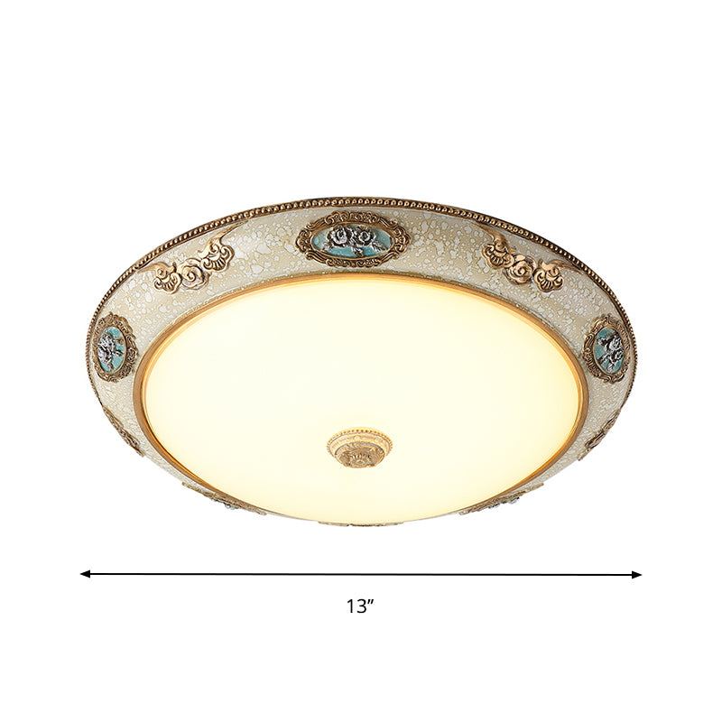13"/16"/19.5" W Dome Opal Glass Flush Mount Retro Style LED Bedroom Light Fixture Ceiling in Gold, Warm/White Light Clearhalo 'Ceiling Lights' 'Close To Ceiling Lights' 'Close to ceiling' 'Flush mount' Lighting' 1223918