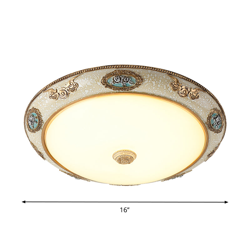 13"/16"/19.5" W Dome Opal Glass Flush Mount Retro Style LED Bedroom Light Fixture Ceiling in Gold, Warm/White Light Clearhalo 'Ceiling Lights' 'Close To Ceiling Lights' 'Close to ceiling' 'Flush mount' Lighting' 1223919