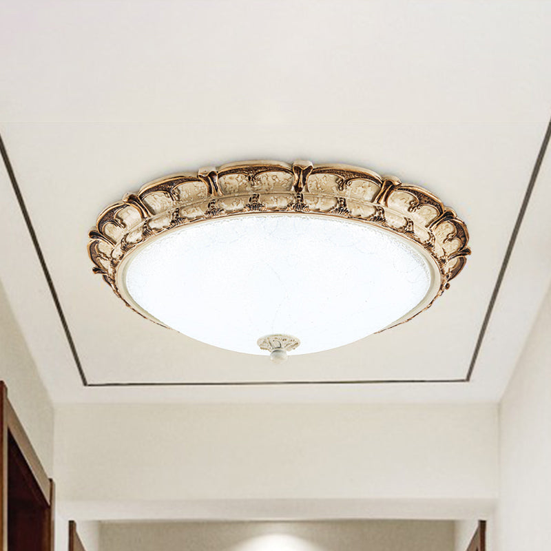16"/19.5" Width Brown Floral Flushmount Antiqued Style Opal Glass LED Hallway Close to Ceiling Lighting, Warm/White Light Clearhalo 'Ceiling Lights' 'Close To Ceiling Lights' 'Close to ceiling' 'Flush mount' Lighting' 1223939