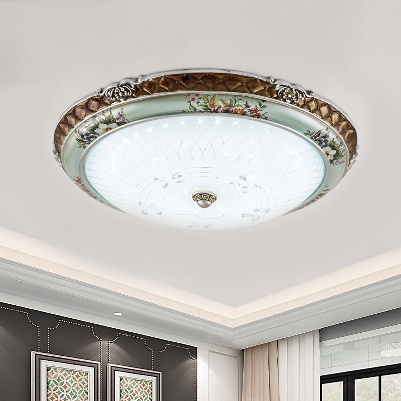 13"/16"/19.5" W Blue-Brown LED Lighting Fixture Traditional Style Cream Glass Domed Design Flush Mount Light, Warm/White Light Clearhalo 'Ceiling Lights' 'Close To Ceiling Lights' 'Close to ceiling' 'Flush mount' Lighting' 1223954