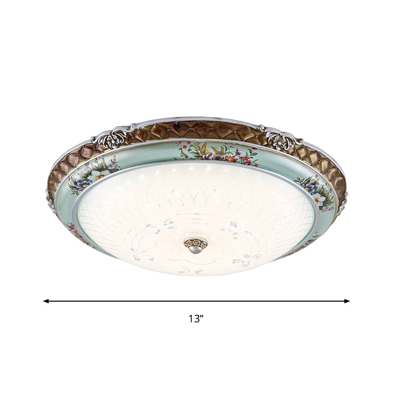 13"/16"/19.5" W Blue-Brown LED Lighting Fixture Traditional Style Cream Glass Domed Design Flush Mount Light, Warm/White Light Clearhalo 'Ceiling Lights' 'Close To Ceiling Lights' 'Close to ceiling' 'Flush mount' Lighting' 1223956