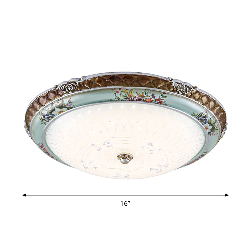 13"/16"/19.5" W Blue-Brown LED Lighting Fixture Traditional Style Cream Glass Domed Design Flush Mount Light, Warm/White Light Clearhalo 'Ceiling Lights' 'Close To Ceiling Lights' 'Close to ceiling' 'Flush mount' Lighting' 1223957