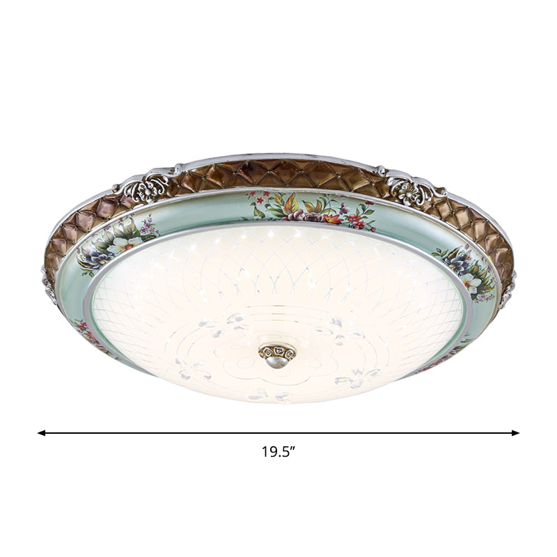 13"/16"/19.5" W Blue-Brown LED Lighting Fixture Traditional Style Cream Glass Domed Design Flush Mount Light, Warm/White Light Clearhalo 'Ceiling Lights' 'Close To Ceiling Lights' 'Close to ceiling' 'Flush mount' Lighting' 1223958