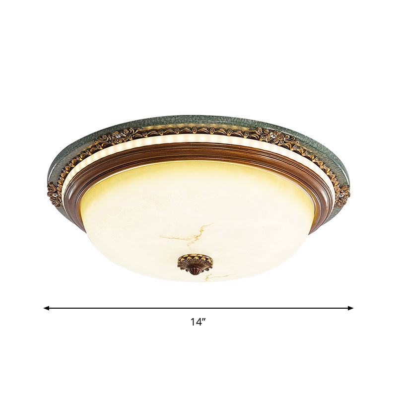 Vintage Style Domed Flush Mount Lamp Opaline Glass LED Close to Ceiling Light in Brown, 14"/16"/20" Width Clearhalo 'Ceiling Lights' 'Close To Ceiling Lights' 'Close to ceiling' 'Flush mount' Lighting' 1223976