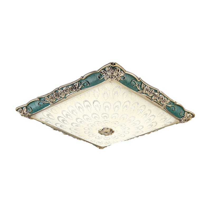 Pink/Green Square Shaped Flush Mount Light Antique Opaque Glass LED Bedroom Close to Ceiling Lamp - Clearhalo - 'Ceiling Lights' - 'Close To Ceiling Lights' - 'Close to ceiling' - 'Flush mount' - Lighting' - 1223989