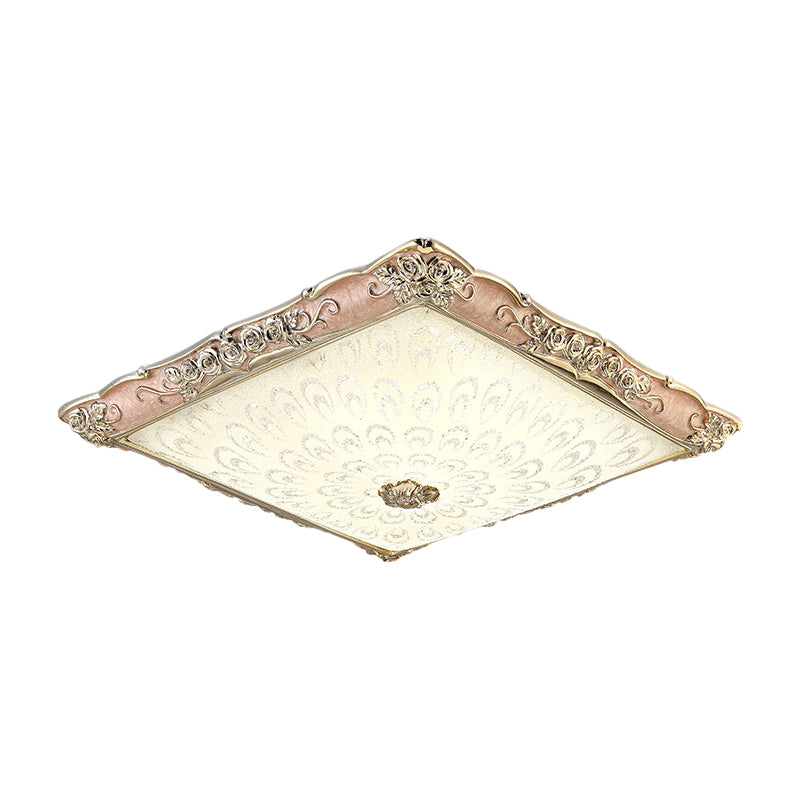 Pink/Green Square Shaped Flush Mount Light Antique Opaque Glass LED Bedroom Close to Ceiling Lamp - Clearhalo - 'Ceiling Lights' - 'Close To Ceiling Lights' - 'Close to ceiling' - 'Flush mount' - Lighting' - 1223994