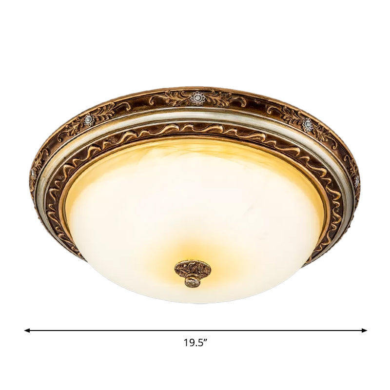 Brown LED Flush Lighting Traditional Cracked Glass Dome Shade Flush Lamp Fixture in Warm/White Light, 13"/16"/19.5" Wide