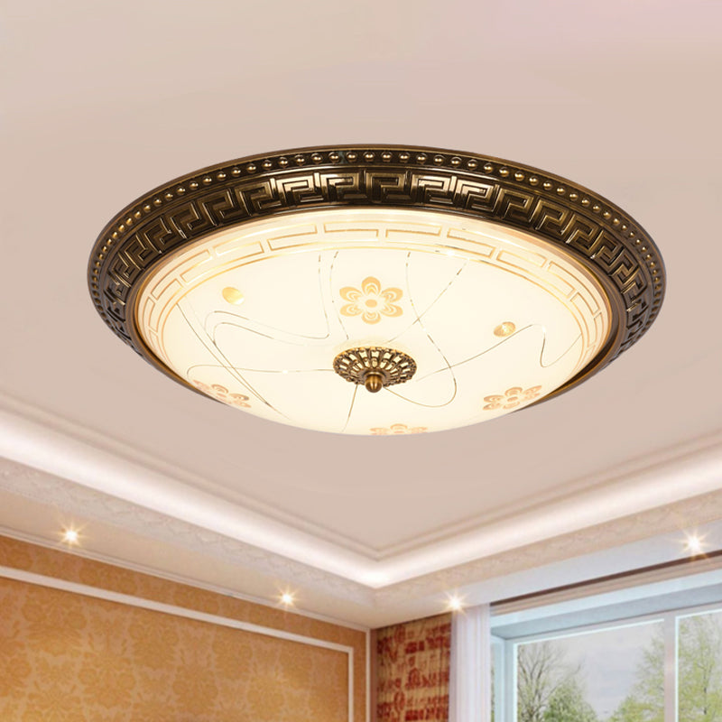 12.5"/15"/19" Wide LED Ceiling Flush Antiqued Bowl Shade Veined Glass Flush Mount Lamp Fixture in Gold, Warm/White Light Clearhalo 'Ceiling Lights' 'Close To Ceiling Lights' 'Close to ceiling' 'Flush mount' Lighting' 1224081