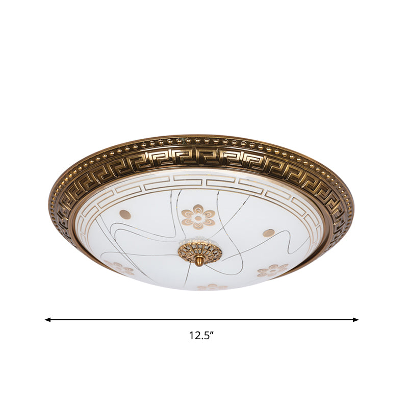 12.5"/15"/19" Wide LED Ceiling Flush Antiqued Bowl Shade Veined Glass Flush Mount Lamp Fixture in Gold, Warm/White Light Clearhalo 'Ceiling Lights' 'Close To Ceiling Lights' 'Close to ceiling' 'Flush mount' Lighting' 1224083