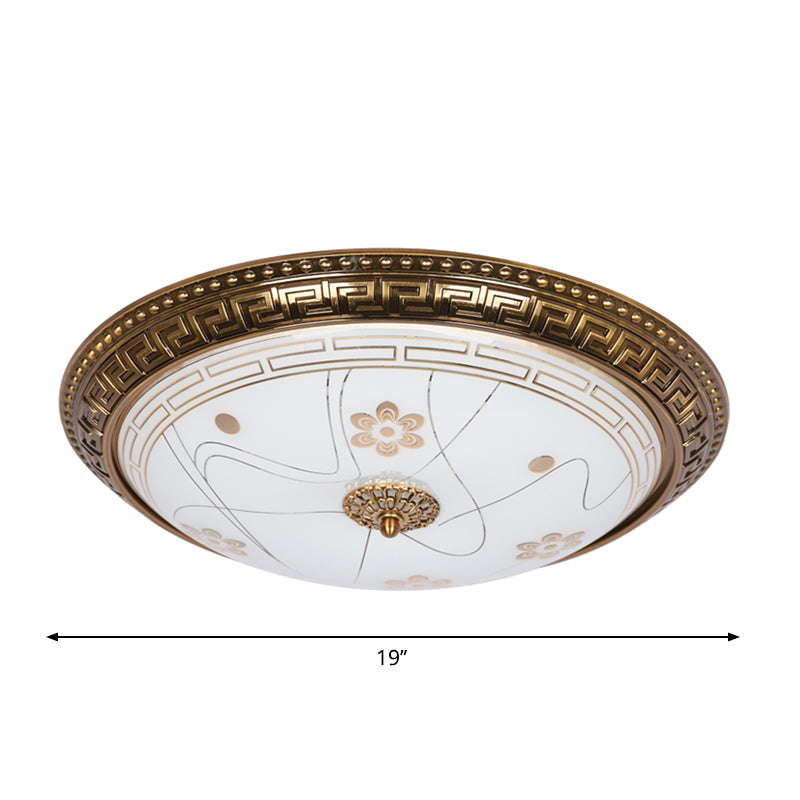12.5"/15"/19" Wide LED Ceiling Flush Antiqued Bowl Shade Veined Glass Flush Mount Lamp Fixture in Gold, Warm/White Light Clearhalo 'Ceiling Lights' 'Close To Ceiling Lights' 'Close to ceiling' 'Flush mount' Lighting' 1224085