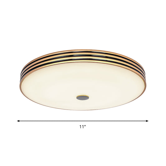Cream Glass Drum Ceiling Flush Traditional 11"/15"/19" W LED Bedroom Flush Mounted Lamp Fixture in Gold Clearhalo 'Ceiling Lights' 'Close To Ceiling Lights' 'Close to ceiling' 'Flush mount' Lighting' 1224183