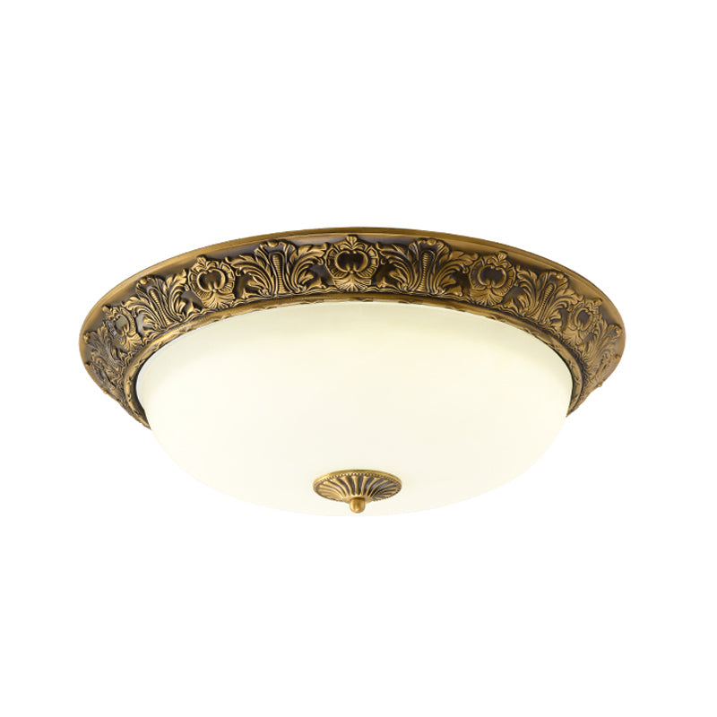 Brass Bowl Shaped Flushmount Lamp Traditional White Frosted Glass 12"/16"/19.5" Wide LED Bedroom Flush Light