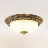 Brass Bowl Shaped Flushmount Lamp Traditional White Frosted Glass 12"/16"/19.5" Wide LED Bedroom Flush Light