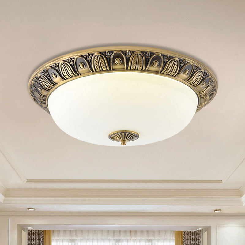 12"/16"/19.5" Wide LED Dome Ceiling Lamp Fixture Antiqued Brass Finish Opal Glass Flushmount Lighting Brass Clearhalo 'Ceiling Lights' 'Close To Ceiling Lights' 'Close to ceiling' 'Flush mount' Lighting' 1224313