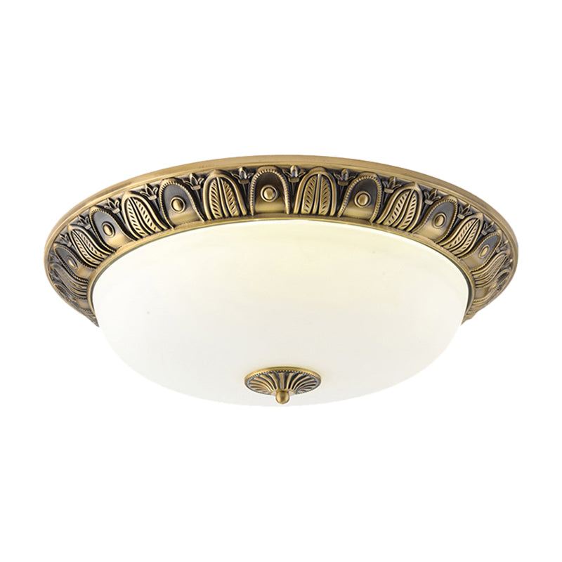 12"/16"/19.5" Wide LED Dome Ceiling Lamp Fixture Antiqued Brass Finish Opal Glass Flushmount Lighting Clearhalo 'Ceiling Lights' 'Close To Ceiling Lights' 'Close to ceiling' 'Flush mount' Lighting' 1224315