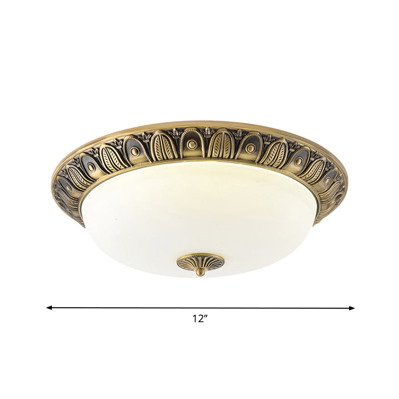 12"/16"/19.5" Wide LED Dome Ceiling Lamp Fixture Antiqued Brass Finish Opal Glass Flushmount Lighting Clearhalo 'Ceiling Lights' 'Close To Ceiling Lights' 'Close to ceiling' 'Flush mount' Lighting' 1224316