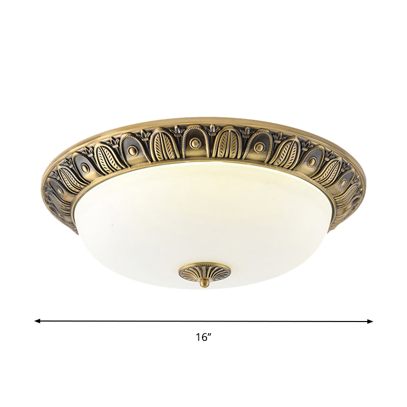 12"/16"/19.5" Wide LED Dome Ceiling Lamp Fixture Antiqued Brass Finish Opal Glass Flushmount Lighting Clearhalo 'Ceiling Lights' 'Close To Ceiling Lights' 'Close to ceiling' 'Flush mount' Lighting' 1224317