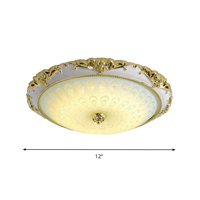 12"/16"/23.5" W Antique Domed Flushmount Opal Glass LED Ceiling Lamp in Gold for Bedroom Clearhalo 'Ceiling Lights' 'Close To Ceiling Lights' 'Close to ceiling' 'Flush mount' Lighting' 1224471
