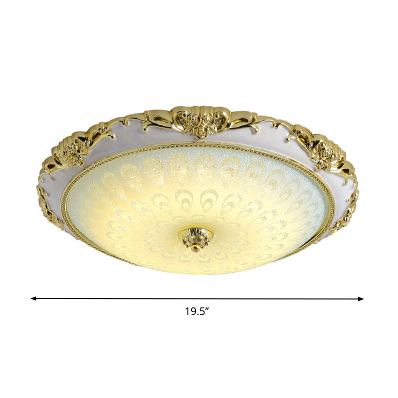 12"/16"/23.5" W Antique Domed Flushmount Opal Glass LED Ceiling Lamp in Gold for Bedroom Clearhalo 'Ceiling Lights' 'Close To Ceiling Lights' 'Close to ceiling' 'Flush mount' Lighting' 1224473