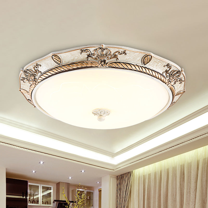 16"/19.5 W Milky Glass White-Gold Flush Light Dome Shaped LED Vintage Ceiling Mount Light Fixture for Dining Room, White/Warm Light White-Gold Clearhalo 'Ceiling Lights' 'Close To Ceiling Lights' 'Close to ceiling' 'Flush mount' Lighting' 1224475