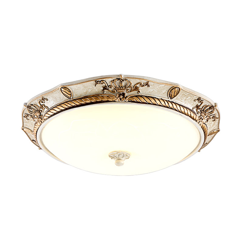 16"/19.5 W Milky Glass White-Gold Flush Light Dome Shaped LED Vintage Ceiling Mount Light Fixture for Dining Room, White/Warm Light Clearhalo 'Ceiling Lights' 'Close To Ceiling Lights' 'Close to ceiling' 'Flush mount' Lighting' 1224477